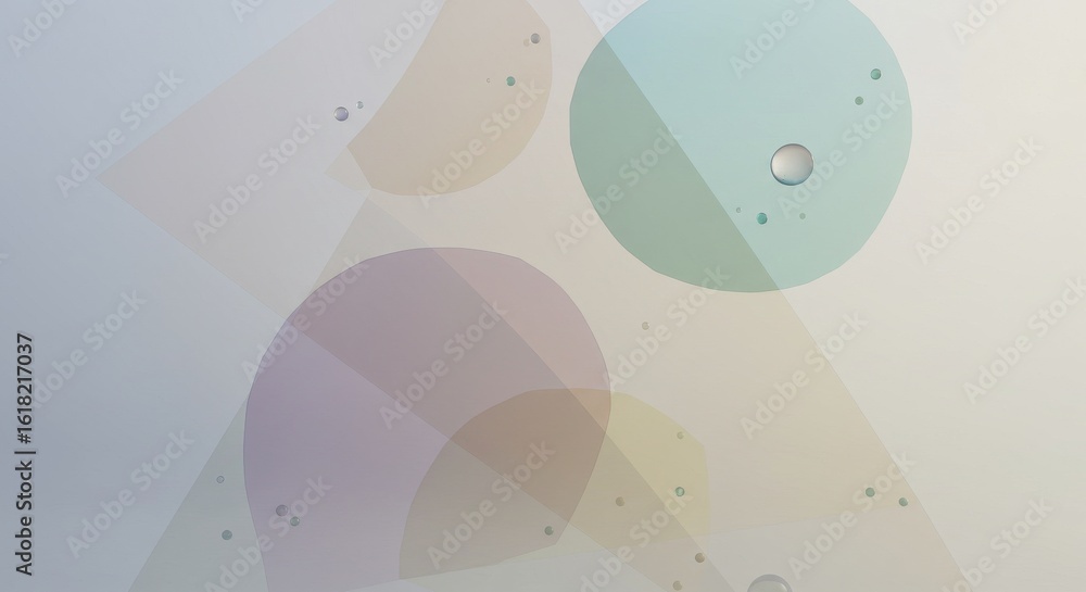 Poster abstract pastel shapes and spheres: a delicate composition of overlapping circles and triangles