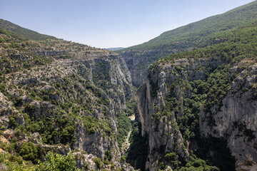 Breathtaking views from The Route des Crêtes on the Gorges du Verdon  a deep, steep canyon formed by the Verdon River located in the Alpes-de-Haute-Provence region of Southeastern France.