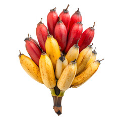 Vibrant Red and Yellow Bananas Bunch on White Background