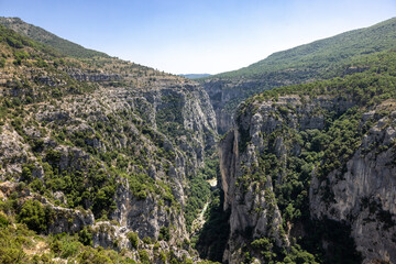 Breathtaking views from The Route des Crêtes on the Gorges du Verdon  a deep, steep canyon formed by the Verdon River located in the Alpes-de-Haute-Provence region of Southeastern France.
