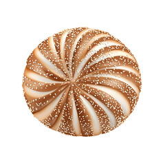 Round bread bun with sesame seeds isolated on white background