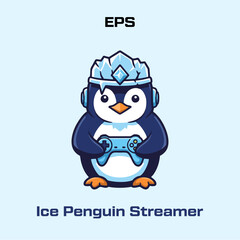 Ice Penguin Streamer – Flat Arctic Gaming Mascot Logo