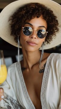 Woman enjoying luxury lifestyle with drink