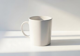 Fototapeta premium Clean White Mug Mockup on White Background with Soft Shadows for Branding and Product Presentation