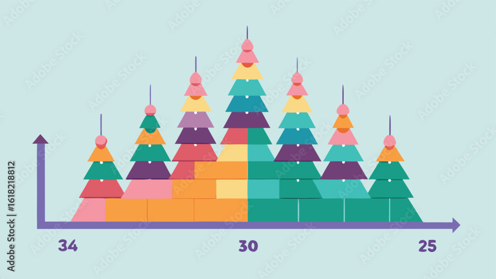 Poster colorful abstract pyramid chart with geometric shapes representing data analysis and upward trends f