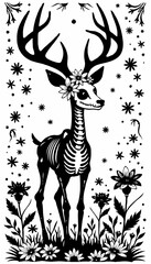 "Deer with Floral Day of the Dead Design"