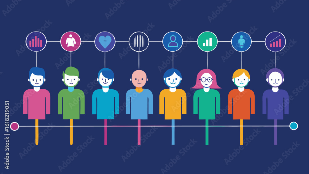 Poster colorful diverse people network connected by abstract infographics representing business data analyt