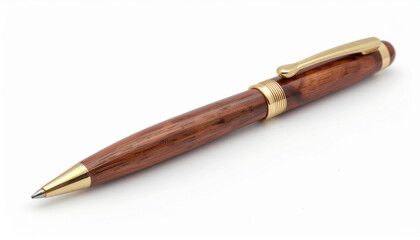 Elegant wooden pen with gold accents, reflecting craftsmanship and sophistication for writing enthusiasts and professionals.