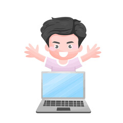 Boy having fun using laptop