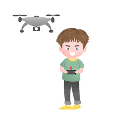 Boy having fun flying a drone