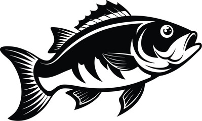 Bass fish silhouette, jumping bass vector, freshwater fish art, fishing icon, aquatic animal graphic