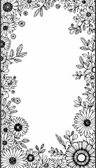 Minimalist Line Art Illustration of a Black and White Floral Frame