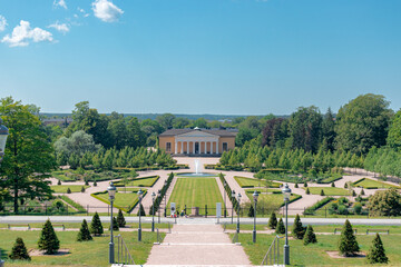 Uppsala, Sweden- July 18, 2025: Botanical Garden of Uppsala University above view from Uppsala castle