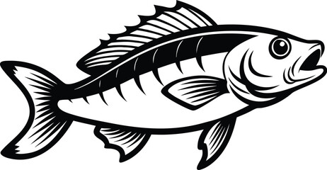 Bass fish silhouette, jumping bass vector, freshwater fish art, fishing icon, aquatic animal graphic