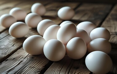 White eggs on a wooden table