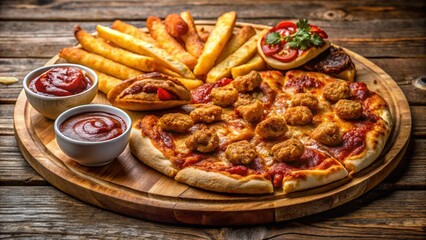 A gourmet Italian pizza meal with salami, tomatoes, and cheese on a plate