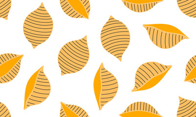 Seamless pattern with Italian pasta. Pasta conchiglie. Italian food  background. Hand drawn flat vector illustration