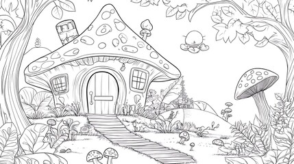 Naklejka premium きのこの家と朝の光