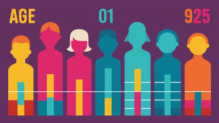 Demographic statistic graphic showing distribution across age ranges representing diversity and varied life stages illustration vector suitable for presentations and data visualization
