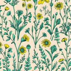 Delicate Wildflower Seamless Pattern – Hand-Drawn Botanical Line Art for Spring & Summer

