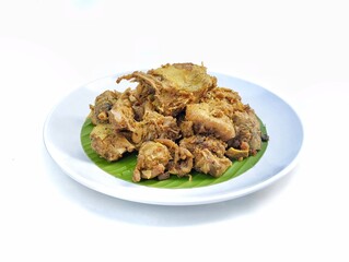 Minced duck meat with sweet and spicy spices isolated on white background