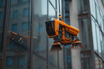 Futuristic Robotic Window Cleaner, Automated Cleaning System, High Rise