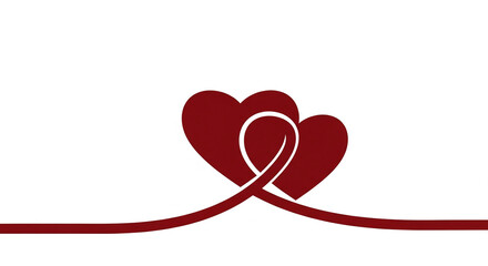 Two intertwined red hearts on a white background, symbolizing love and Valentine's Day, with free space below for text or design