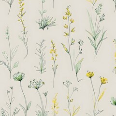 Wildflower Meadow Line Art – Seamless Hand-Drawn Floral Pattern for Spring & Summer

