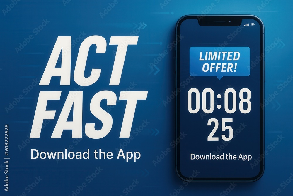 Poster a promotional image featuring a smartphone displaying a countdown timer for a limited time offer alo