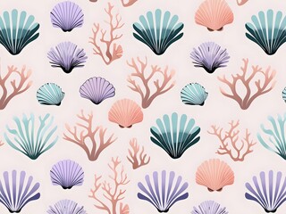 Seashell and Coral Pattern: A whimsical pattern of colorful seashells and coral. The intricate details and pastel colors evoke a sense of serenity and the wonders of the ocean
