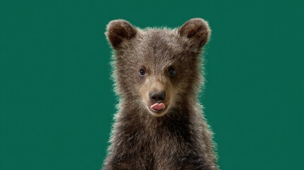 Adorable Portrait of a Playful Brown Bear Cub Sticking Out Tongue