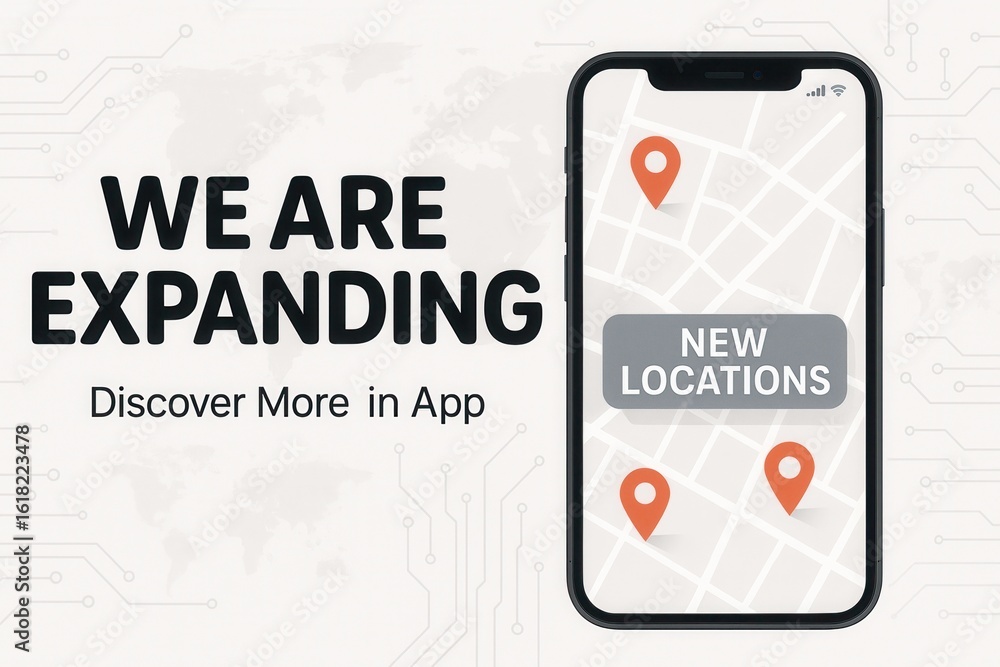 Poster a promotional image features a smartphone displaying a map with location pins and 