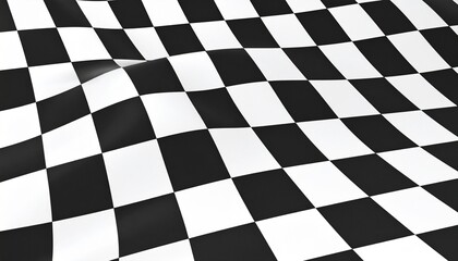 Obraz premium Distorted black and white checkerboard pattern creating warped optical illusion effect