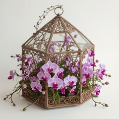 Flawless Picture of a Bird Cage Full of Beautiful Flowers