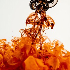 Orange land black color liquid in water on a white background.