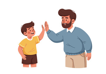 Fototapeta premium Father and son high-fiving in playful moment, concept of International Men's Day 