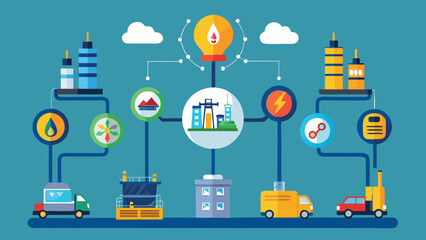 Smart city energy management system flat vector illustration showing renewable energy sources and distribution network represented conceptually seamlessly connected