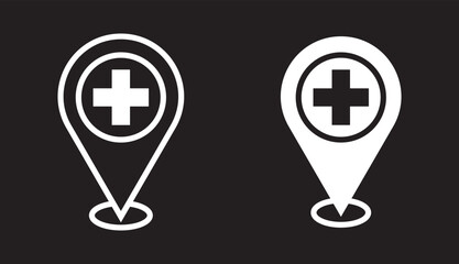 Hospital sign icons set. filled and line illustration. Hospital sign icon vector outline set illustration sign. Medical location point icon vector sign