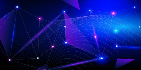 Digital Network Background with Glowing Connections and Triangles.