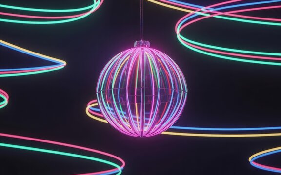 Vibrant neon disco ball pulses with energy and light - Powered by Adobe