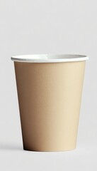 Beige Paper Cup on a Plain White Background Perfect for Designers and Creative Presentations