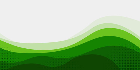 Abstract White and Green wave wide background banner with halftone