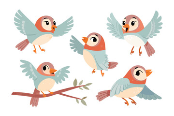 Animated Bird Collection: A charming collection of colorful cartoon birds in flight, each rendered with whimsical detail, ready to bring a touch of playfulness.