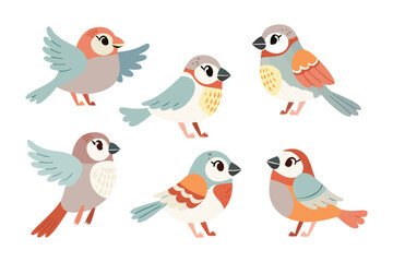 Whimsical Bird Collection: A charming collection of vibrantly colored birds, each with unique plumage, arranged in a cheerful illustration, capturing the essence of avian beauty.