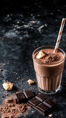 Chocolate Smoothie with Dark Chocolate and Cocoa Powder on a Dark Textured Surface