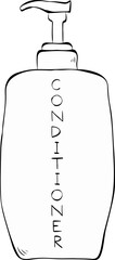 White Plastic conditioner Bottle Silhouette Icon Salon composition. Vector graphic line ink illustration. design for fashion graphics, textile prints, fabrics, wallpapers.