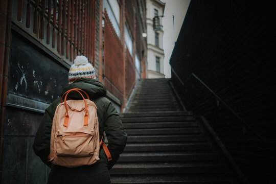 Fototapeta Women in streets of Sweden in winter