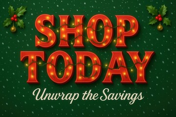 Naklejka premium Festive holiday-themed advertisement featuring illuminated red letters with 