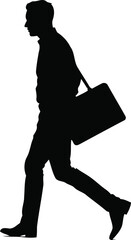 Businessman Silhouette Walking with Shoulder Bag