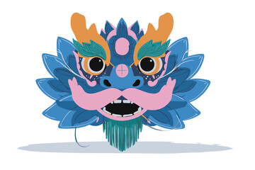 Fototapeta premium Traditional Chinese lion dance mask vector art in bold festival colors